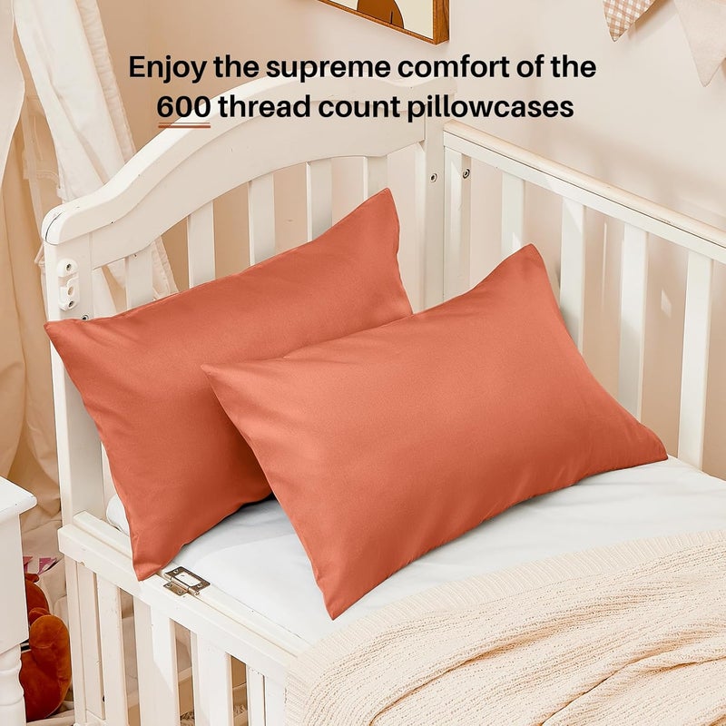 Warmstar 100% Cotton Toddler Pillowcase Set of 2, 600 Thread Count 13x18 Toddler Pillowcases Soft & Breathable, Cotton Travle Pillow Case Cover 13"x 18" with Envelope Closure,Orange - Image 2